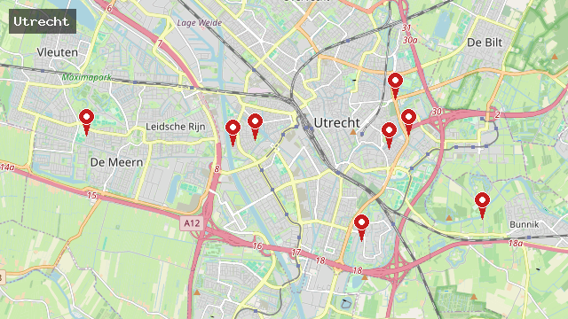 Kaart van Nederland met WRTC-locaties